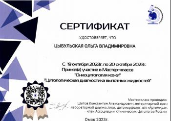 Сертификат сотрудника Цыбульская О.В.